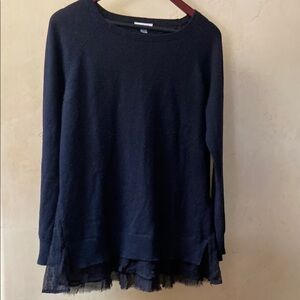 Sz M Garnet Hill Black Long Sleeve 100% Cashmere Sweater w/Ruffle Hem
